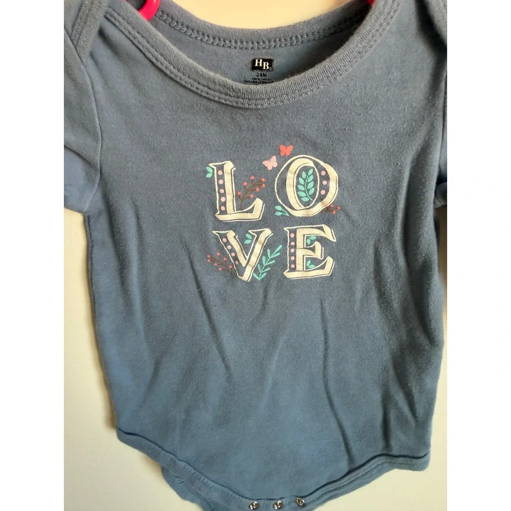 HB Baby Girls Blue Long Sleeve LOVE Graphic Cotton Bodysuit 24M